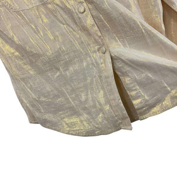 Victoria Jones Petites Medium PM Button Front Shirt Metallic Shiny Womens - Picture 8 of 13